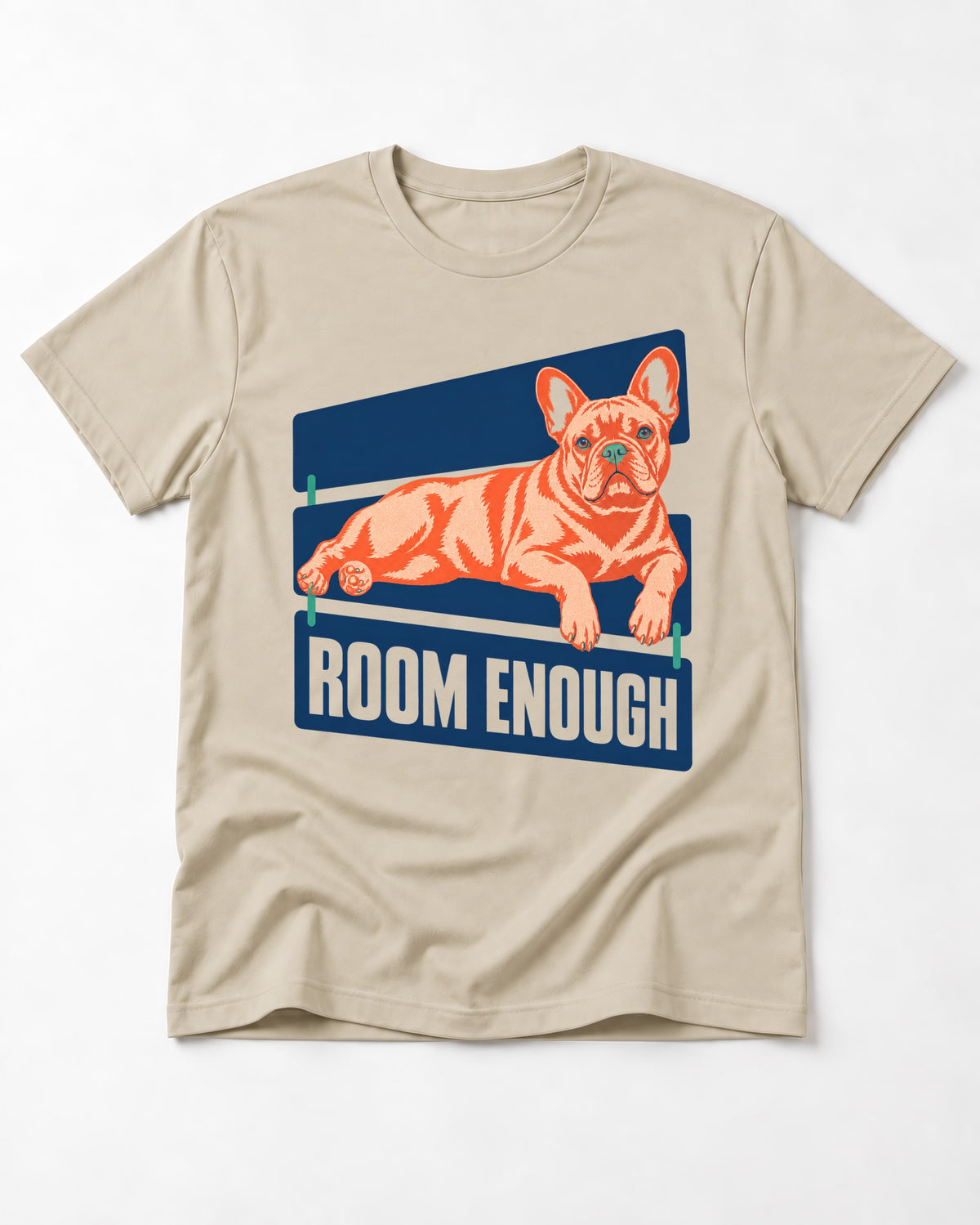 Room Enough for Frenchie T-Shirt in Sand, flat lay product photo