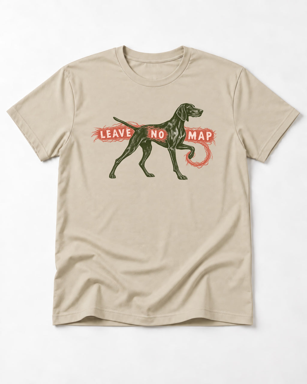 Leave No Map German Shorthaired Pointer T-Shirt in Sand, flat lay product photo
