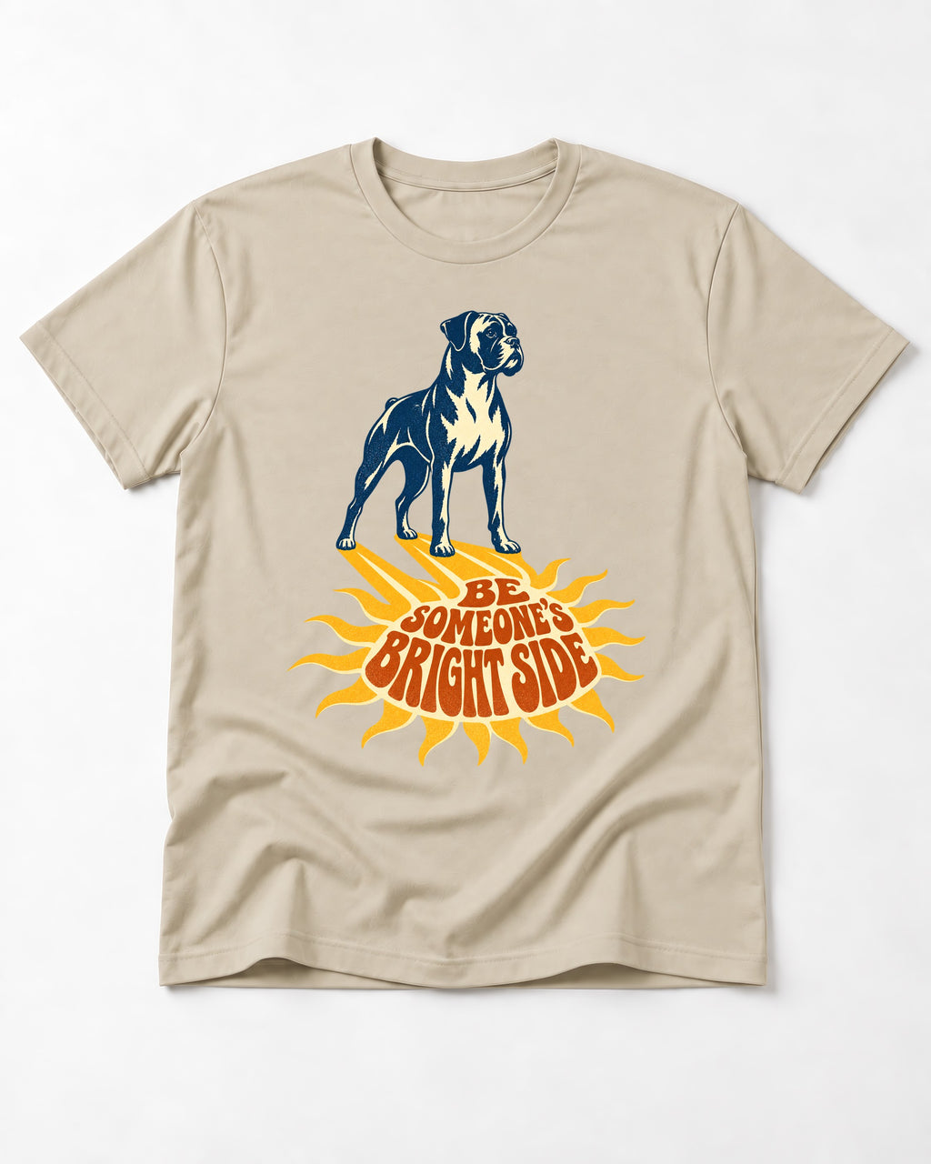 Boxer Be Someone's Bright Side T-Shirt in Sand, flat lay product photo