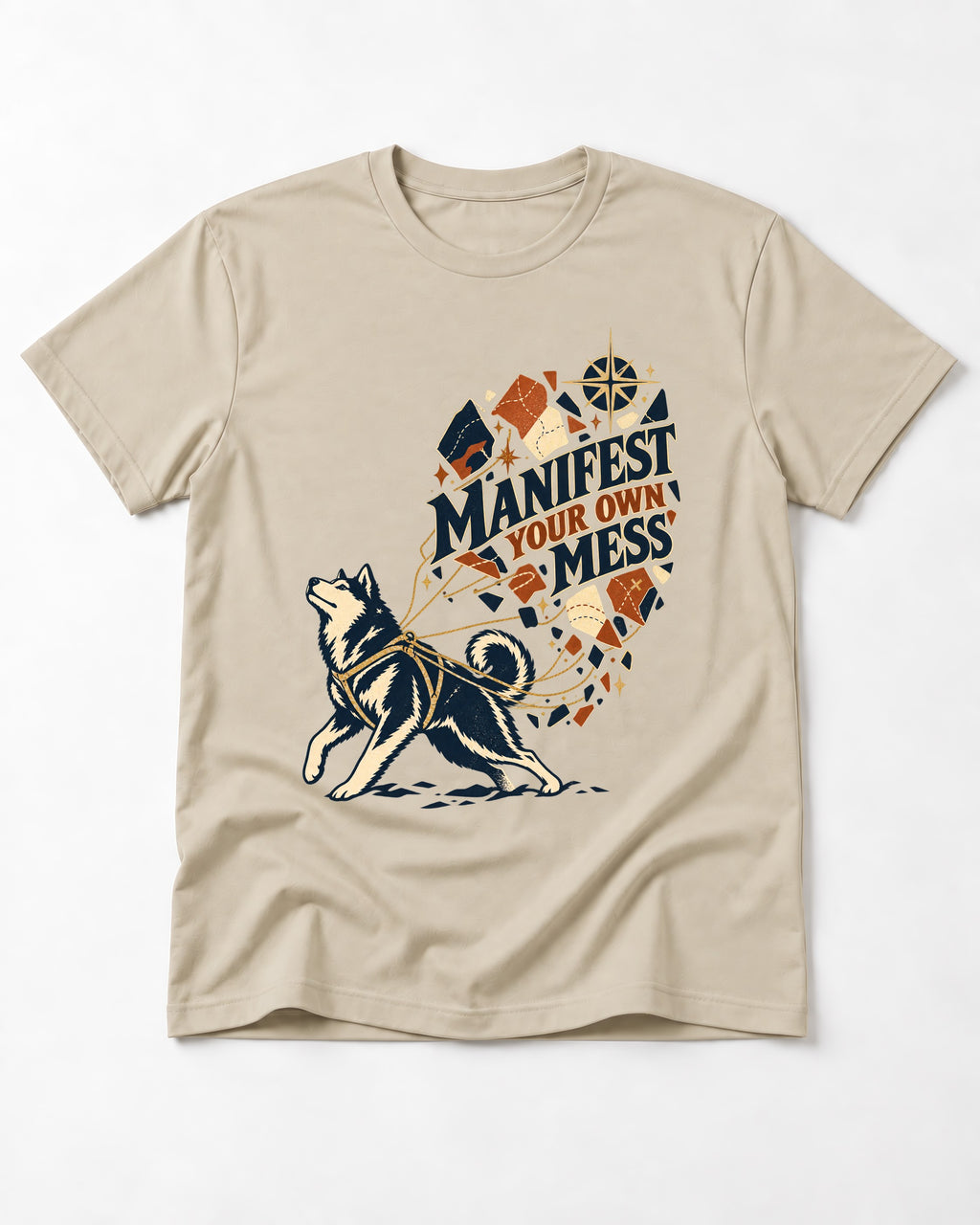Husky Manifest Your Own Mess T-Shirt in Sand, flat lay product photo