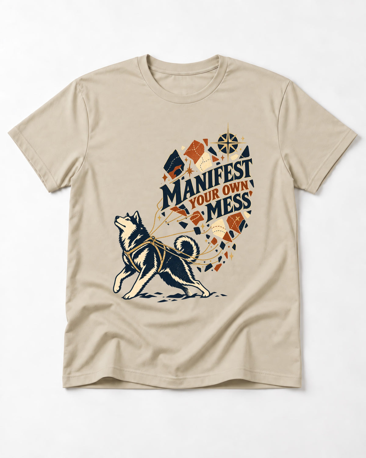 Husky Manifest Your Own Mess T-Shirt in Sand, flat lay product photo