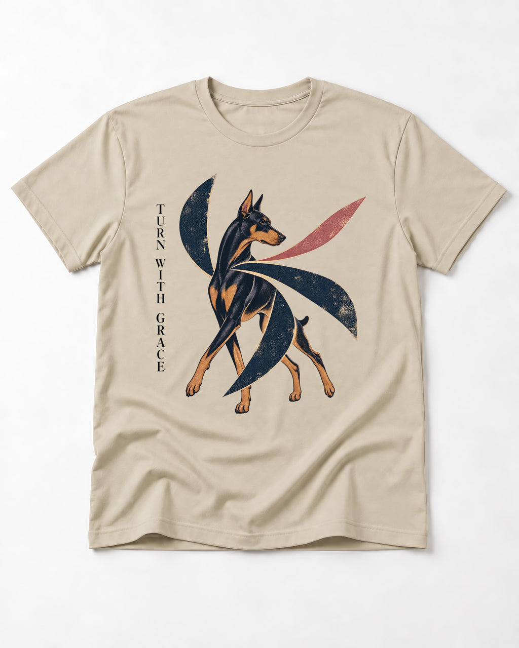 Turn with Doberman Grace T-Shirt in Sand, flat lay product photo