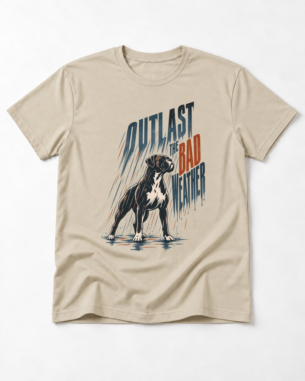 Boxer Outlast the Bad Weather T-Shirt in Sand, flat lay product photo