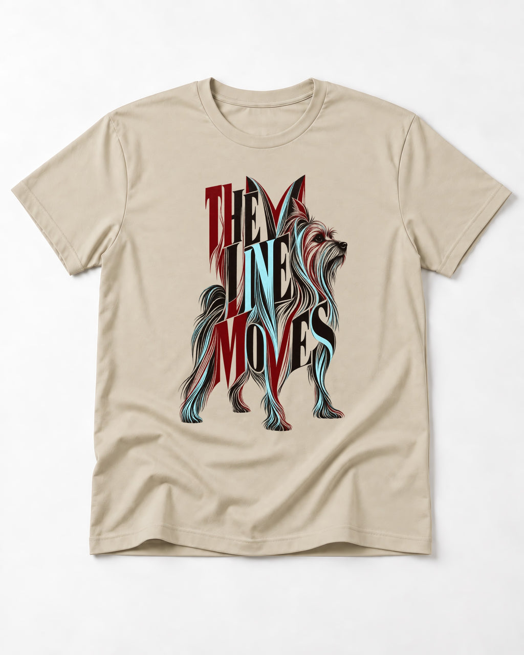 The One Moves Yorkshire Terrier T-Shirt in Sand, flat lay product photo