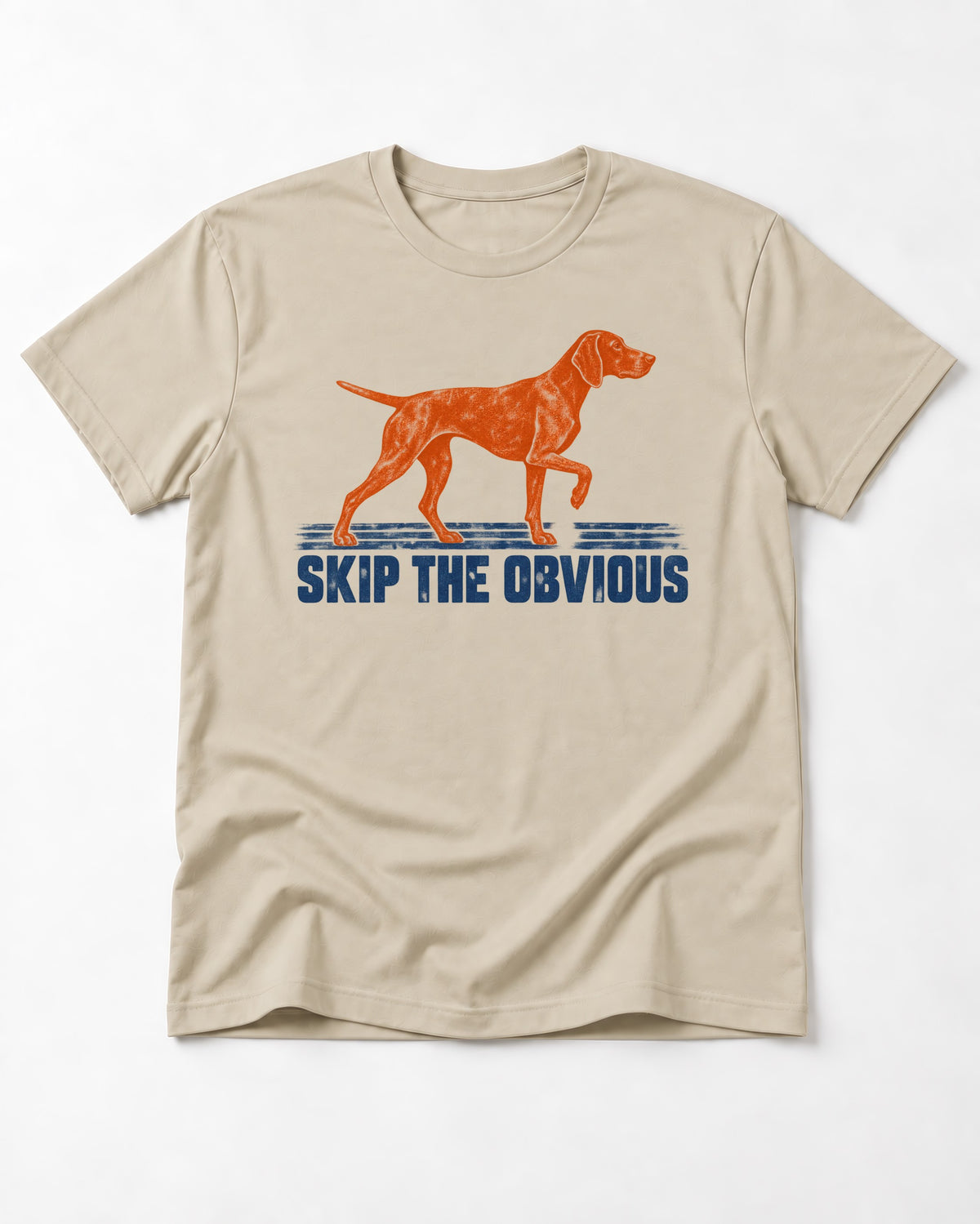 Skip the Obvious German Shorthaired Pointer T-Shirt in Sand, flat lay product photo