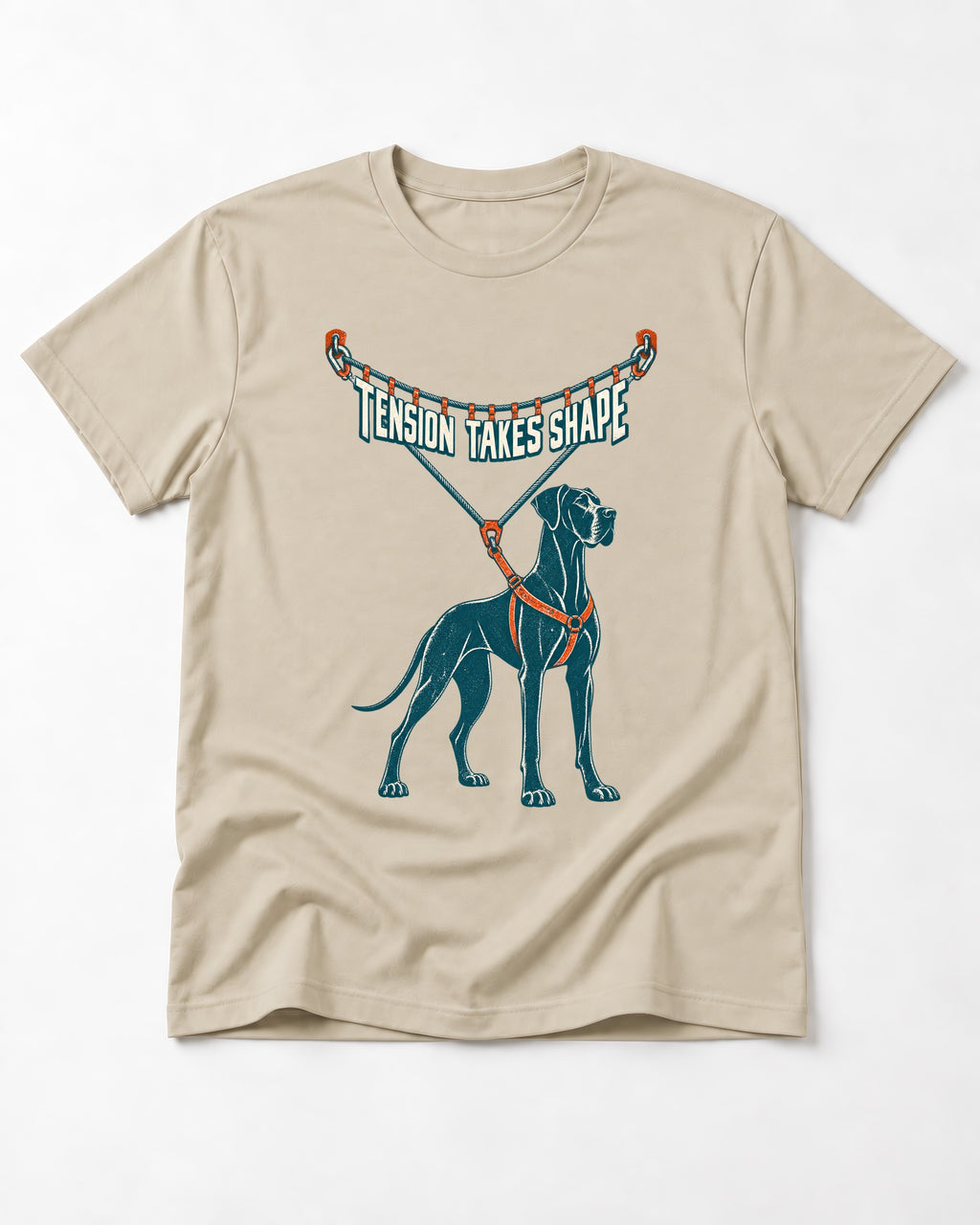 Great Dane Tension Takes Shape T-Shirt in Sand, flat lay product photo