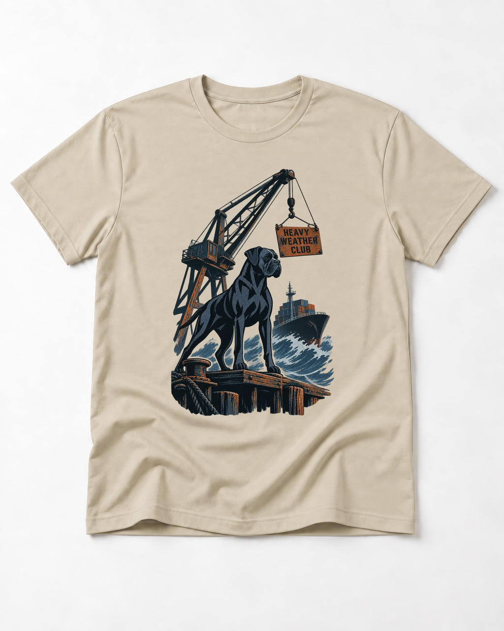 Boxer Heavy Weather Club T-Shirt in Sand, flat lay product photo