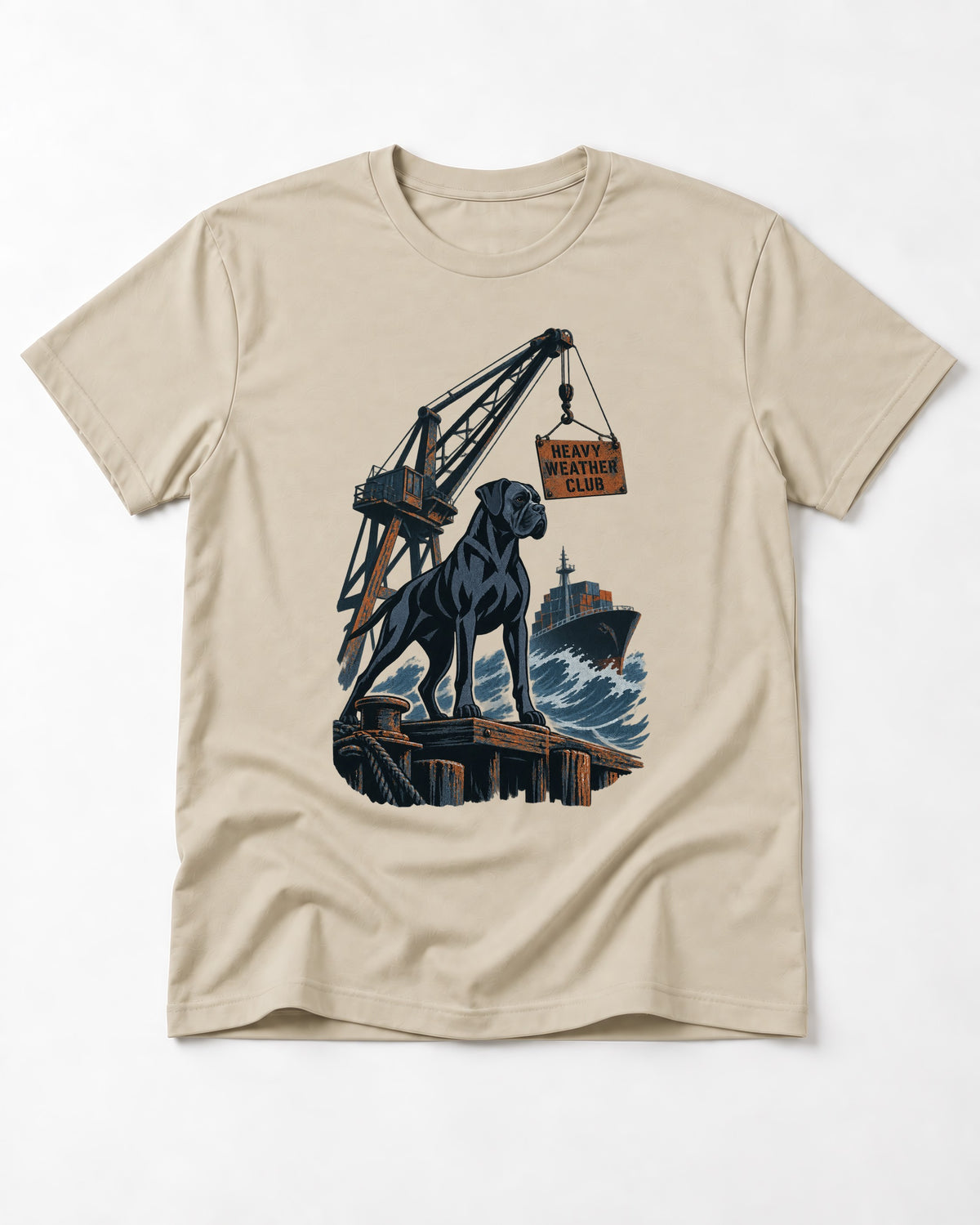 Boxer Heavy Weather Club T-Shirt in Sand, flat lay product photo