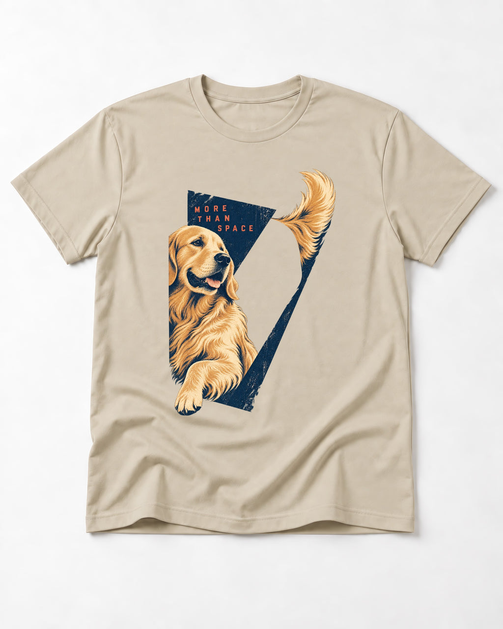 Golden Retriever More Than Space T-Shirt in Sand, flat lay product photo
