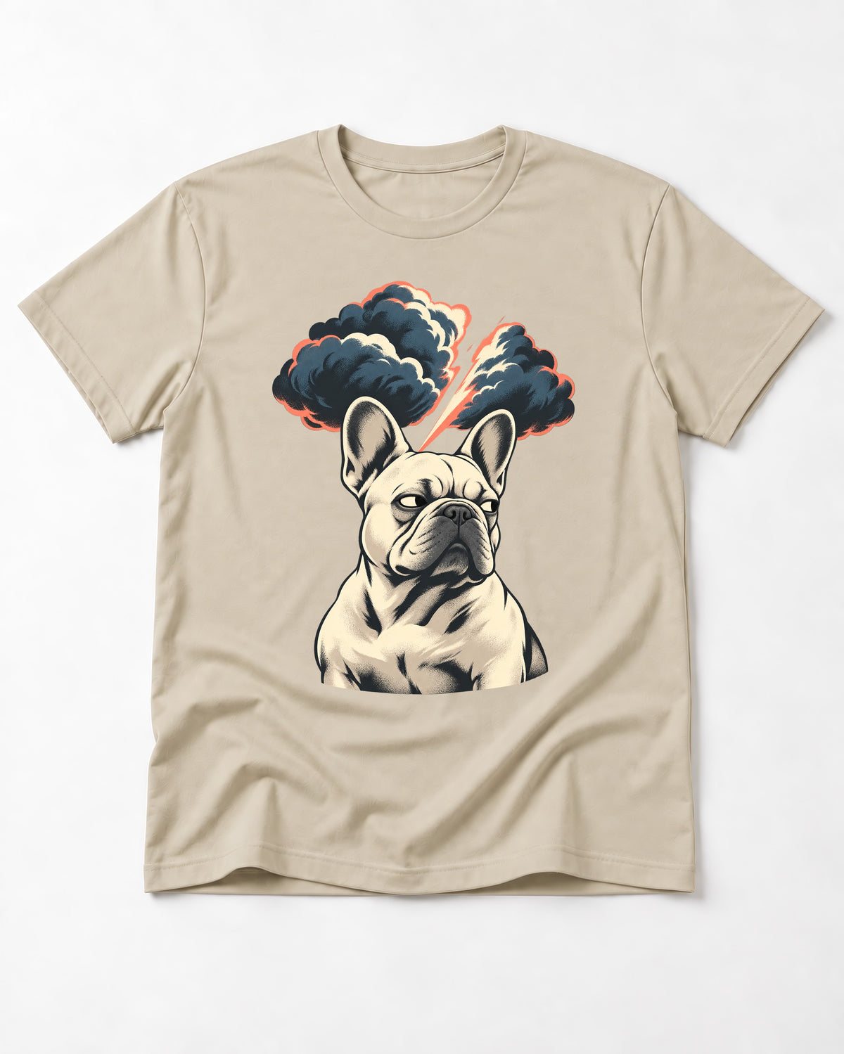 Frenchie Storm Warning T-Shirt in Sand, flat lay product photo