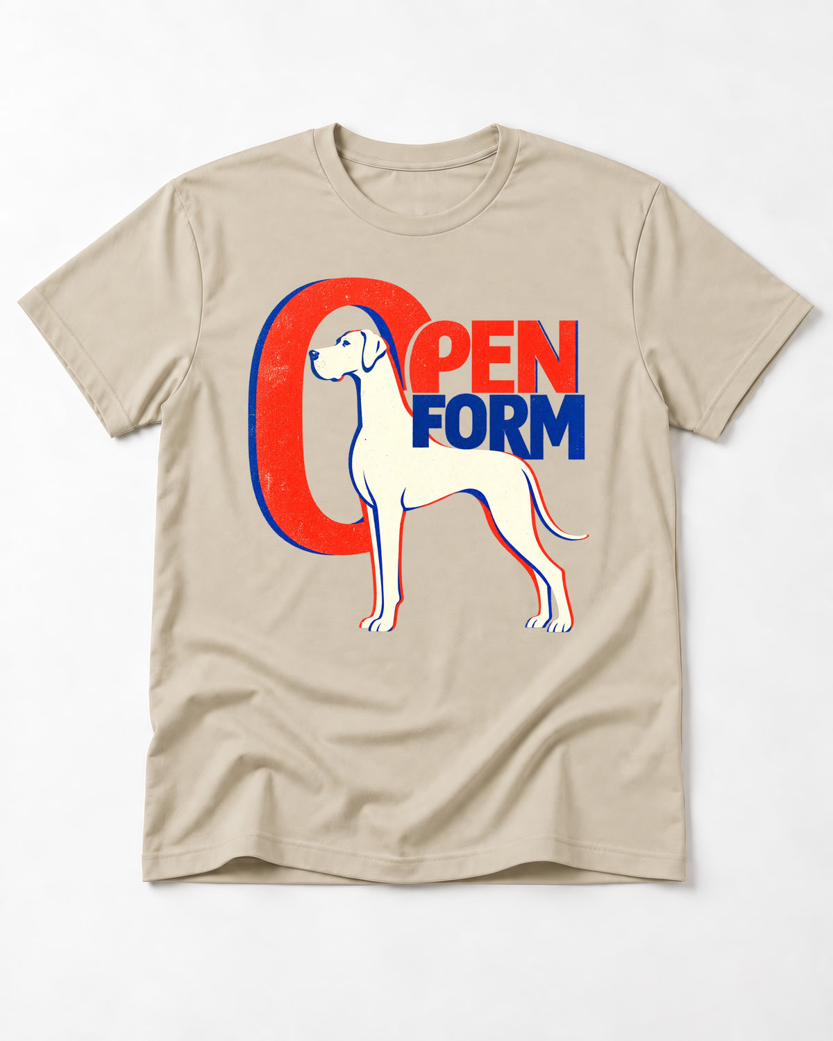 Open Form Great Dane T-Shirt in Sand, flat lay product photo