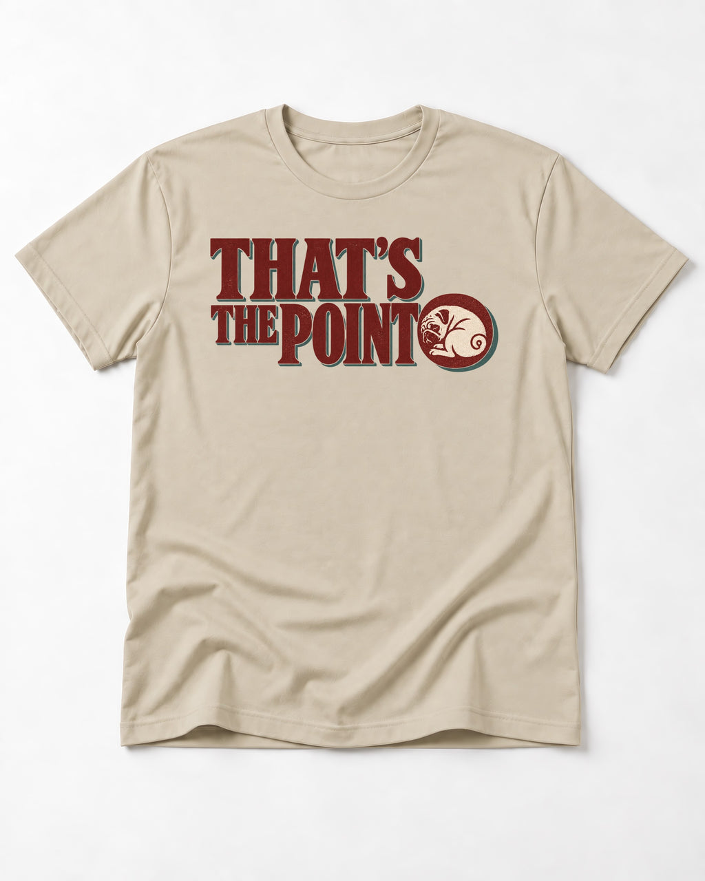 Pug's the Point T-Shirt in Sand, flat lay product photo
