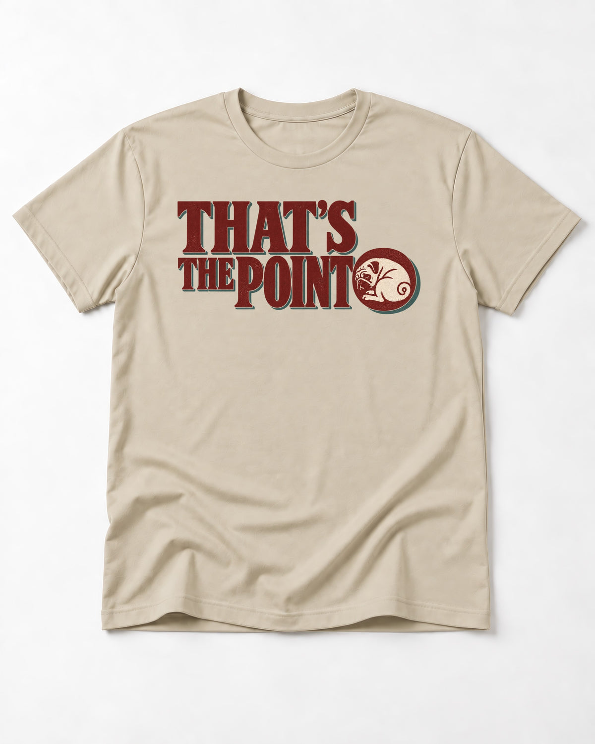 Pug's the Point T-Shirt in Sand, flat lay product photo