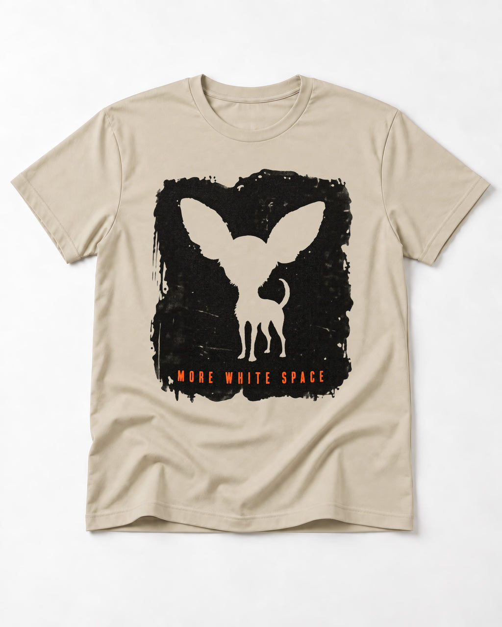 More White Space Chihuahua T-Shirt in Sand, flat lay product photo