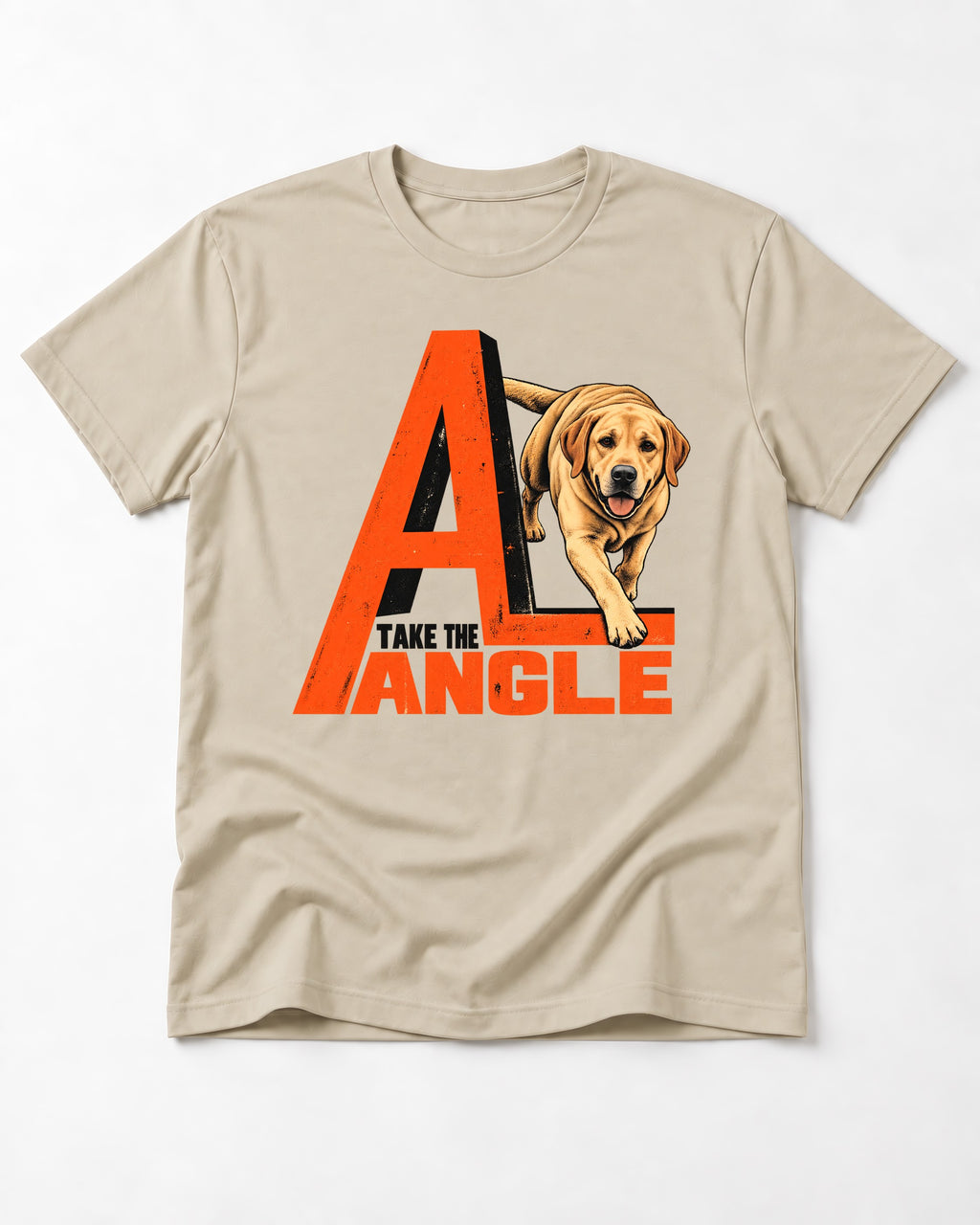 Take the Angle Labrador Retriever T-Shirt in Sand, flat lay product photo