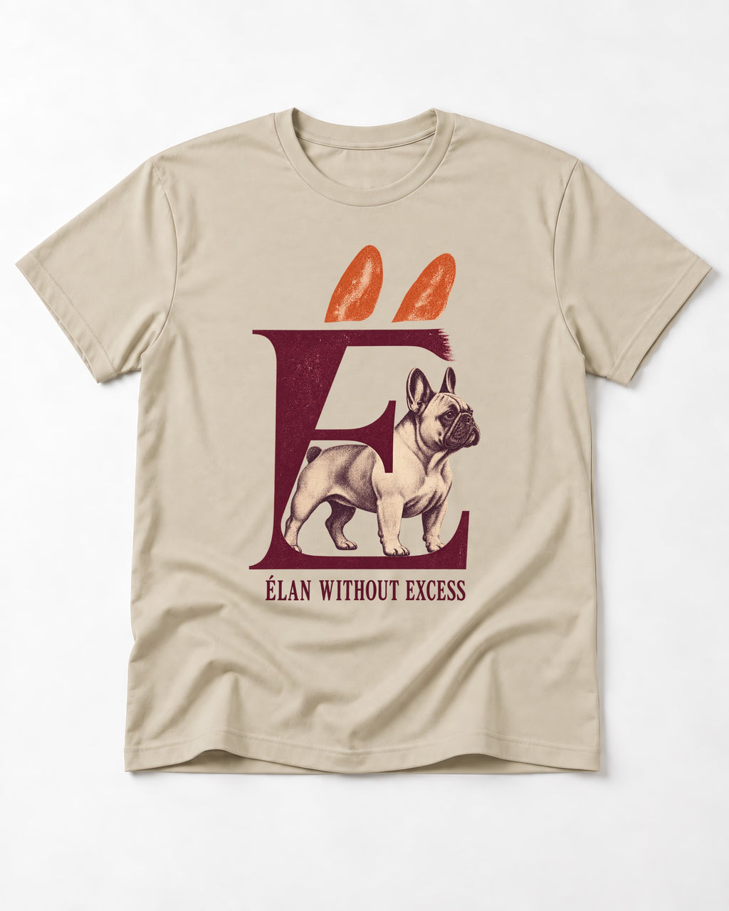 Frenchie Without Excess T-Shirt in Sand, flat lay product photo