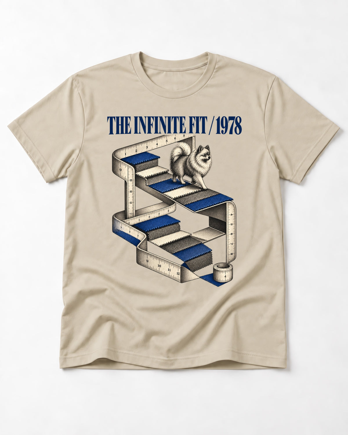 The Infinite Pomeranian Fit T-Shirt in Sand, flat lay product photo