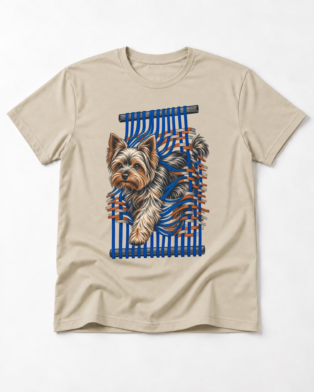 Yorkshire Terrier Unbound T-Shirt in Sand, flat lay product photo