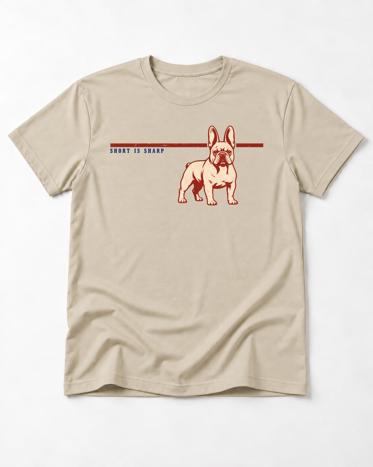 Short Is Sharp Frenchie T-Shirt in Sand, flat lay product photo