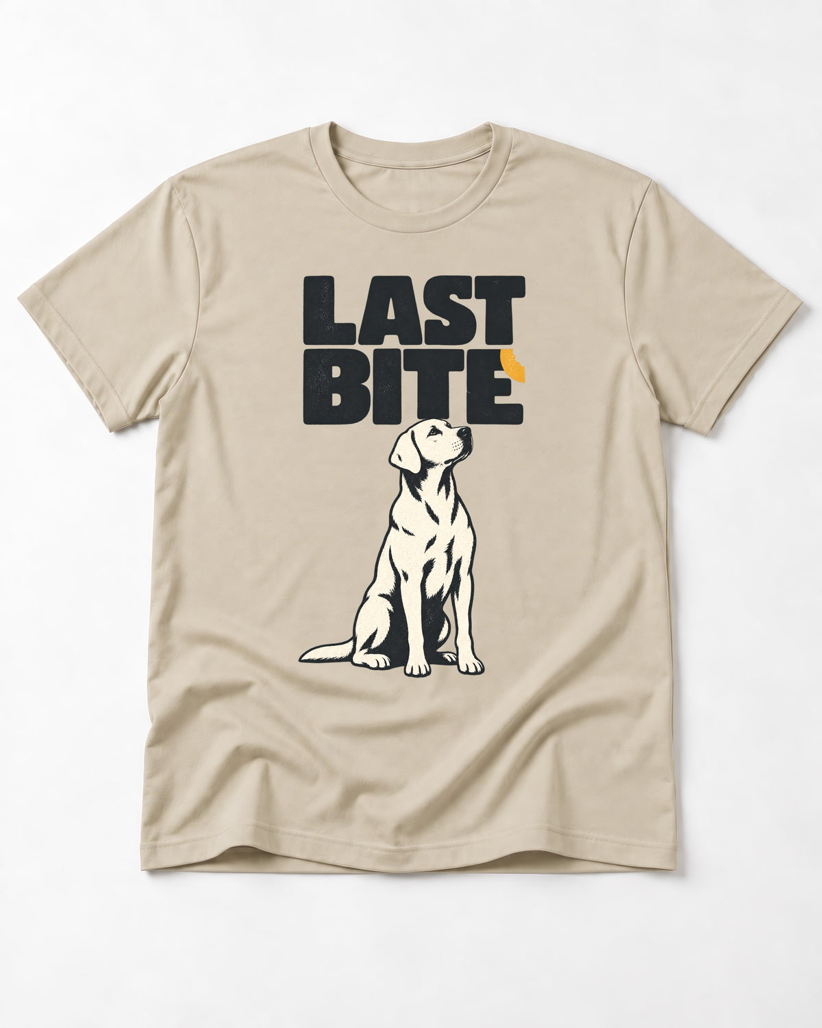 Labrador Retriever's Last Bite T-Shirt in Sand, flat lay product photo
