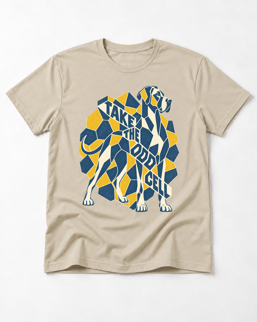 Take the Odd Cell Great Dane T-Shirt in Sand, flat lay product photo