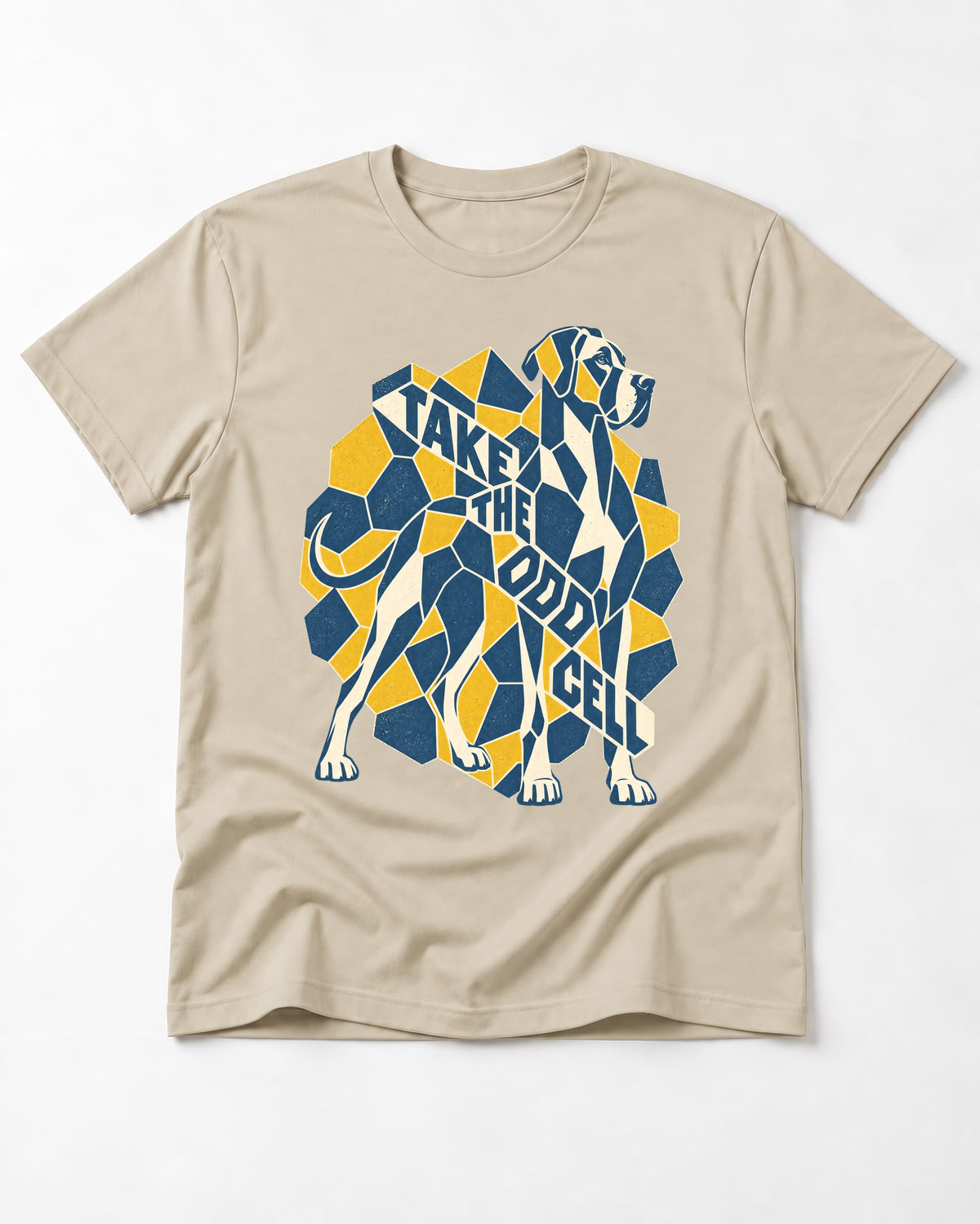 Take the Odd Cell Great Dane T-Shirt in Sand, flat lay product photo