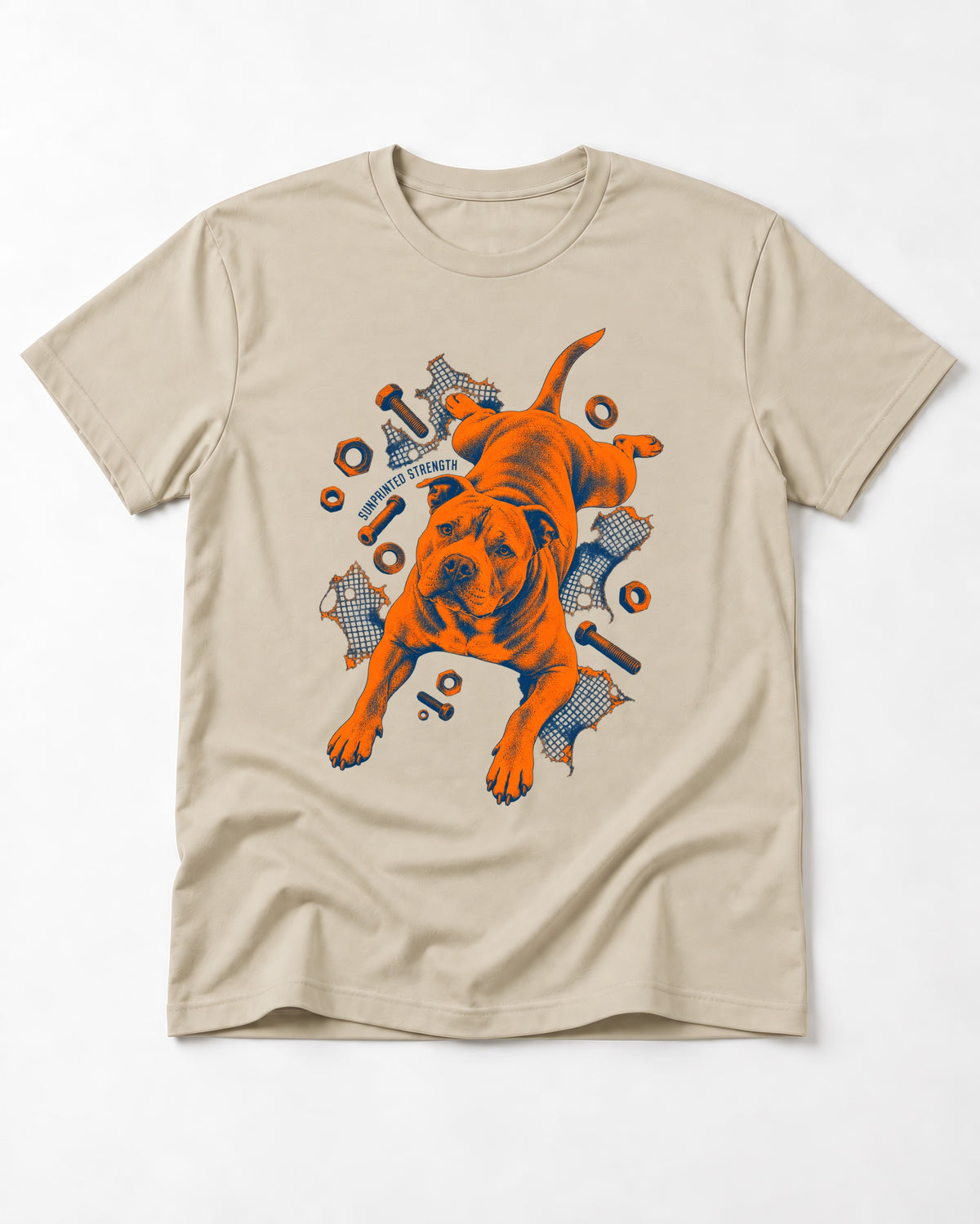 Pitbull Strength T-Shirt in Sand, flat lay product photo