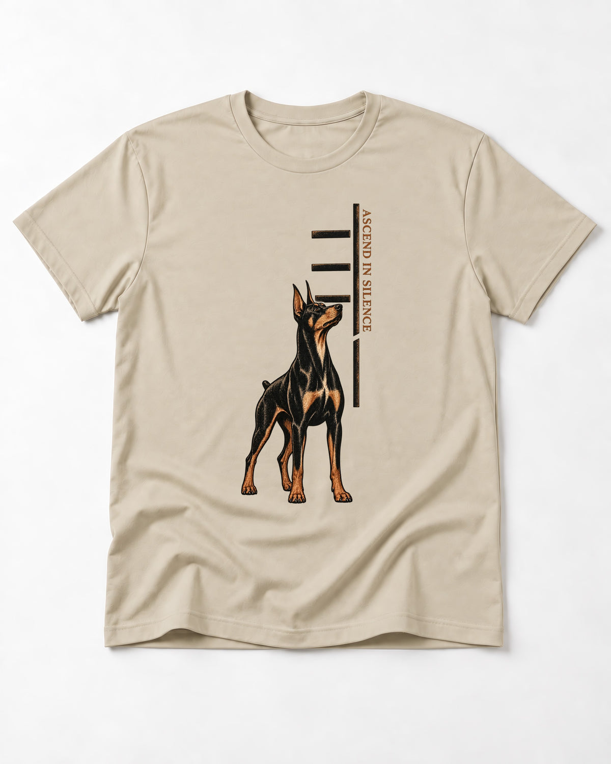 Doberman Ascend in Silence T-Shirt in Sand, flat lay product photo