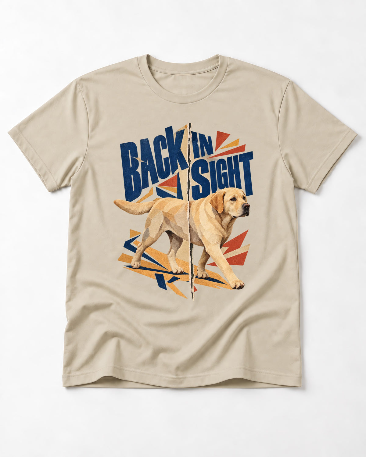 Labrador Retriever Back in Sight T-Shirt in Sand, flat lay product photo