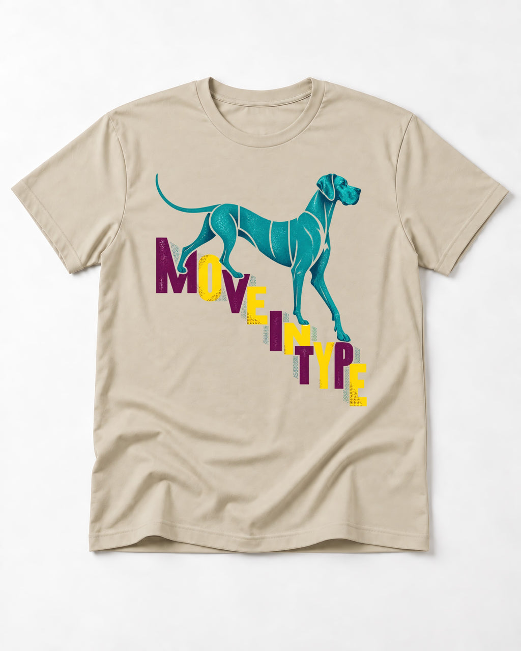 Great Dane Move in Type T-Shirt in Sand, flat lay product photo