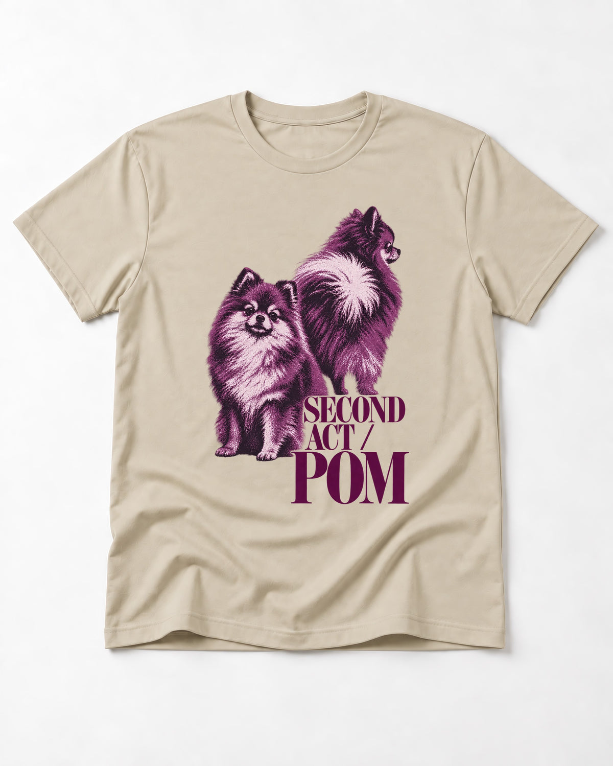 Second Act Pomeranian T-Shirt in Sand, flat lay product photo