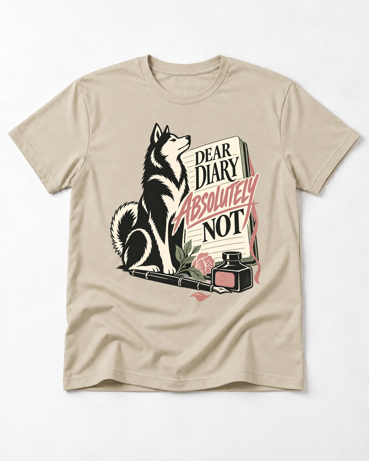 Husky Absolutely Not T-Shirt in Sand, flat lay product photo