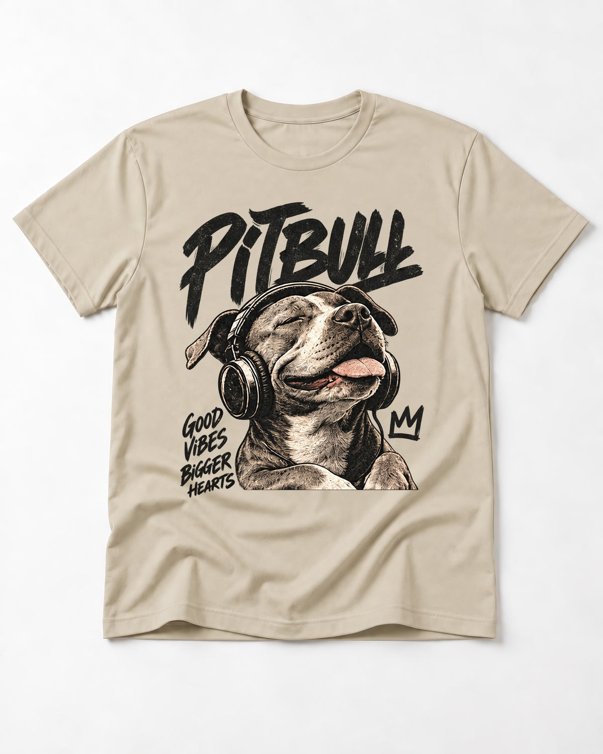 Pitbull Good Vibes Bigger Hearts T-Shirt in Sand, flat lay product photo