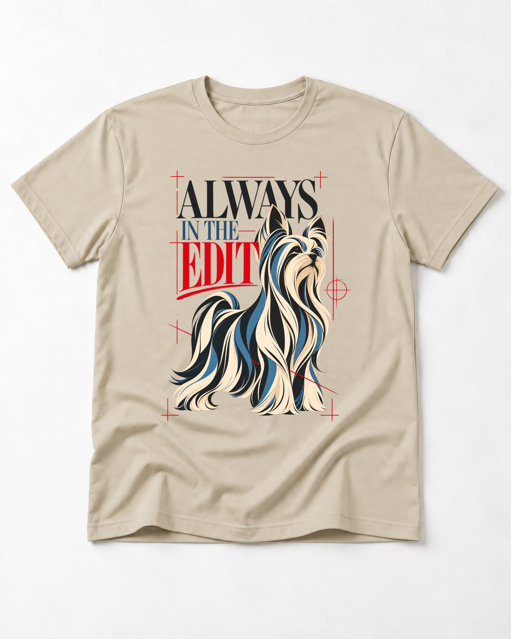 Always in the Edit Yorkshire Terrier T-Shirt in Sand, flat lay product photo