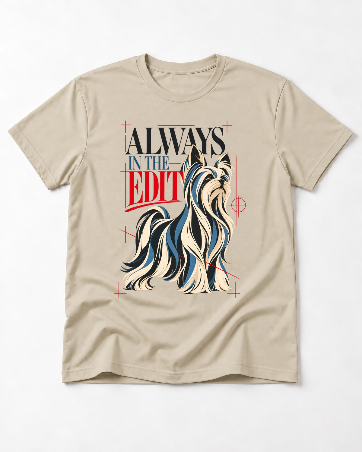 Always in the Edit Yorkshire Terrier T-Shirt in Sand, flat lay product photo