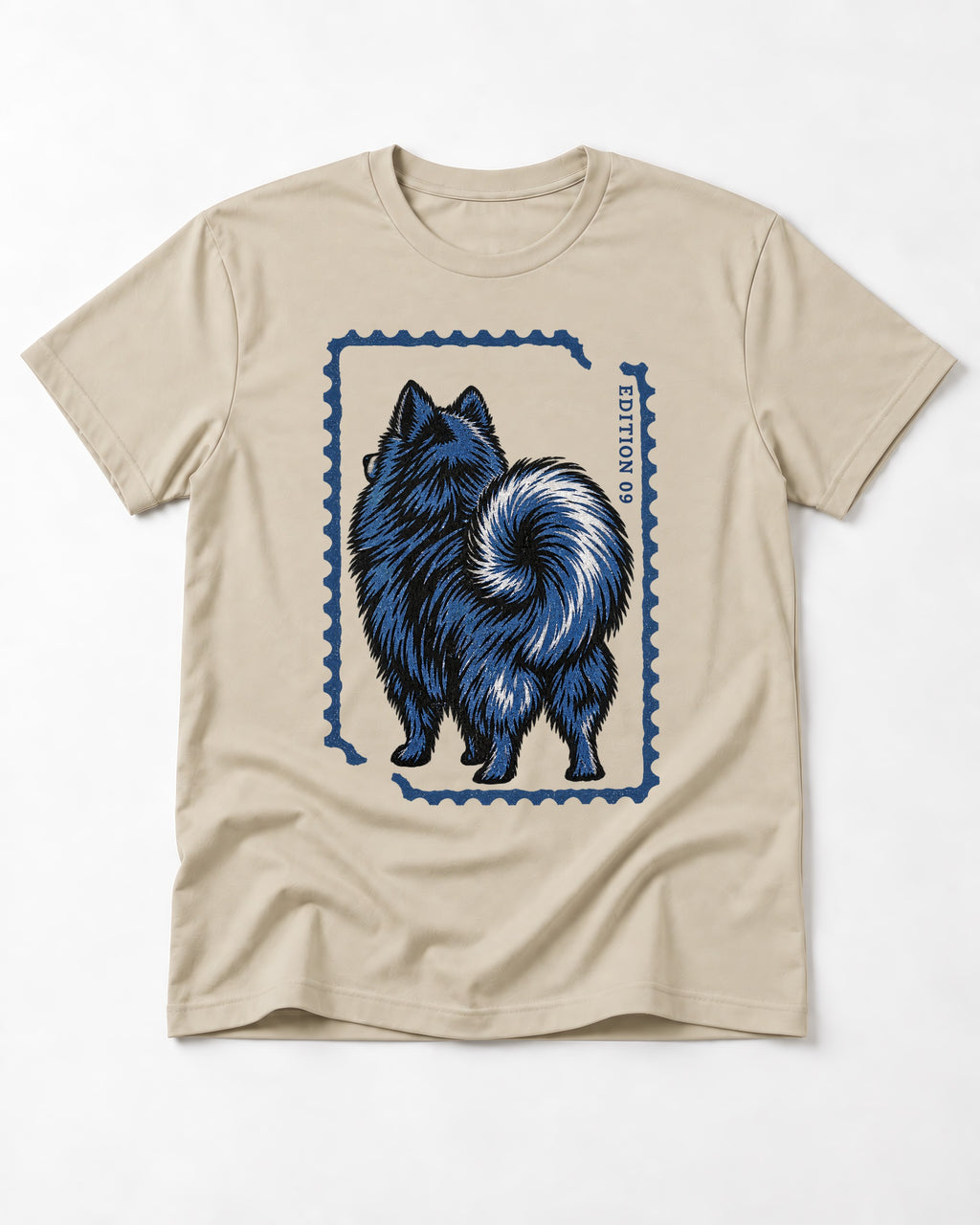 Pomeranian Pride T-Shirt in Sand, flat lay product photo