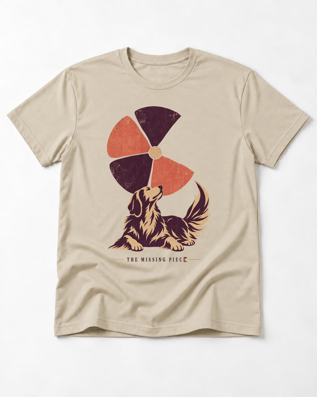 Golden Retriever Is My Missing Piece T-Shirt in Sand, flat lay product photo