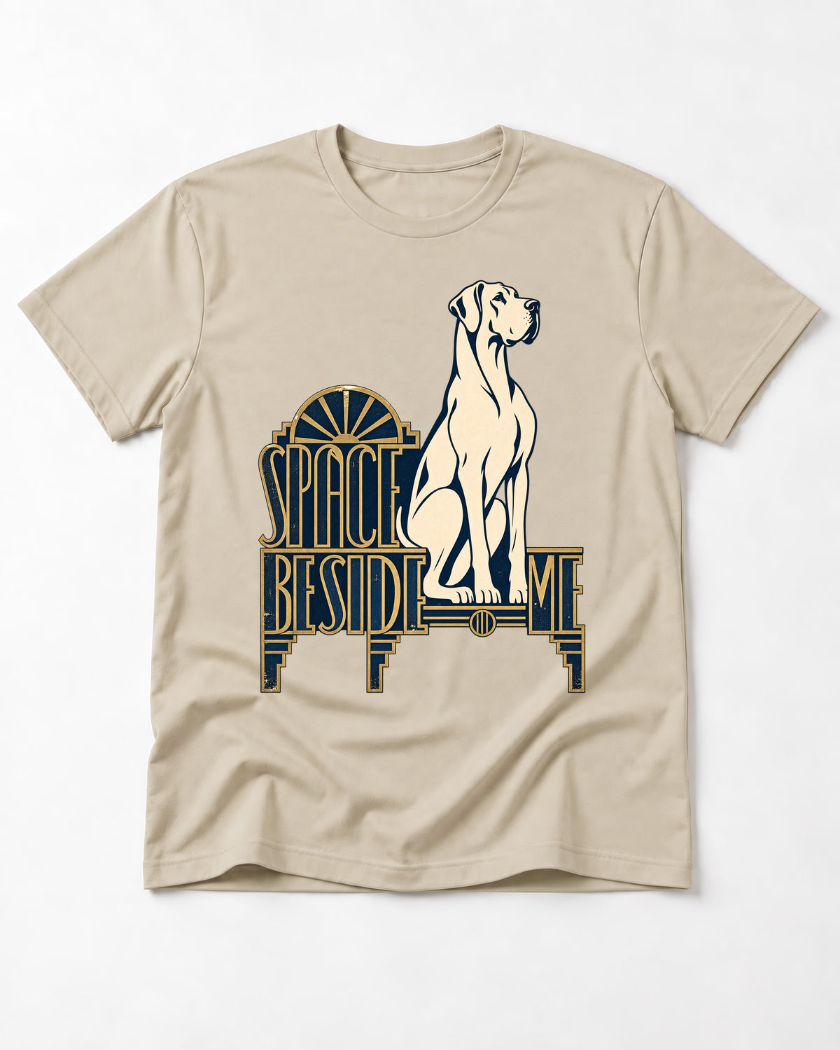 Great Dane's Space Beside Me T-Shirt in Sand, flat lay product photo