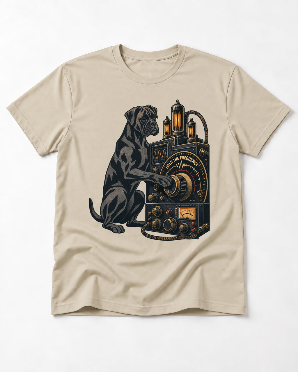 Hold the Boxer Frequency T-Shirt in Sand, flat lay product photo