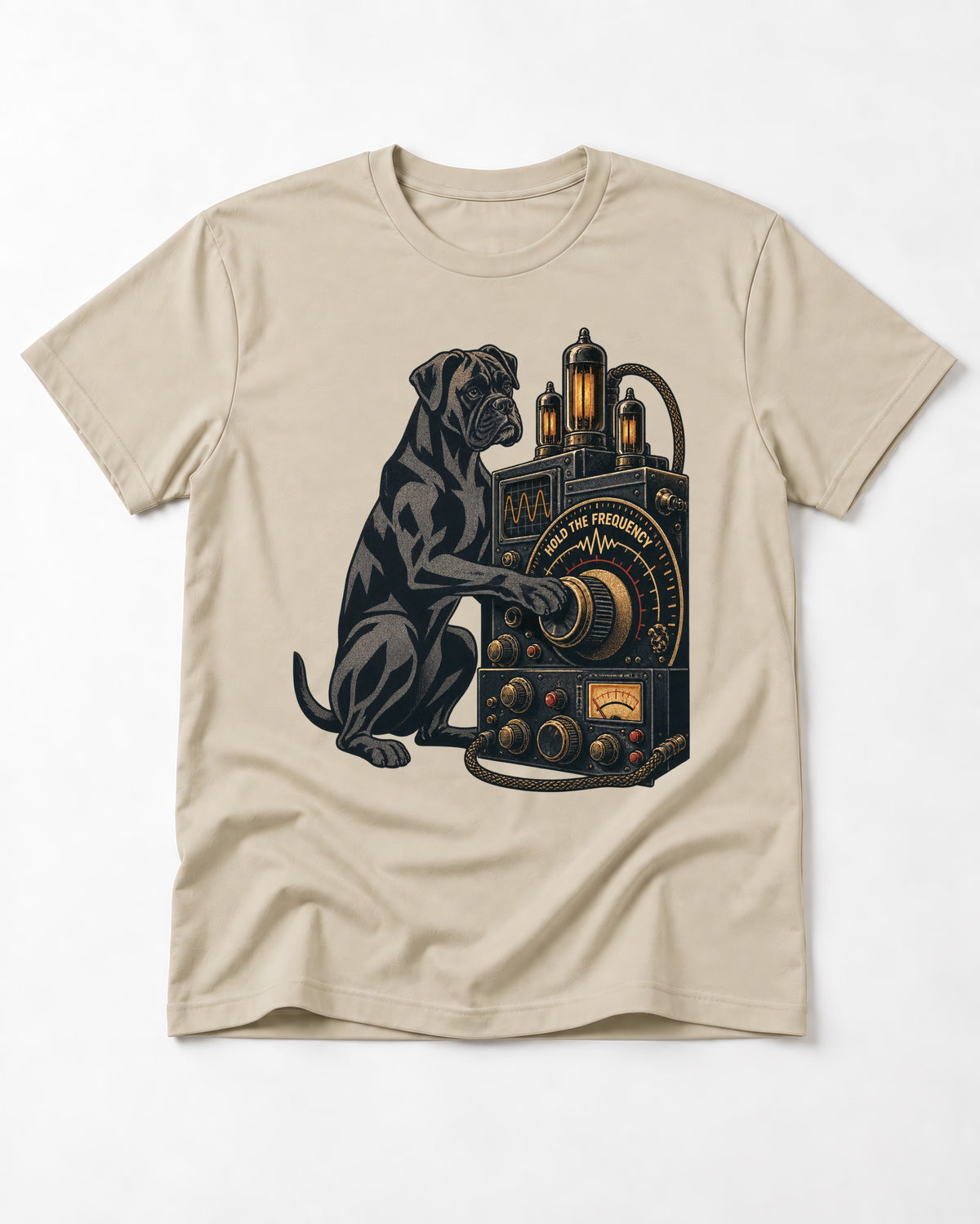 Hold the Boxer Frequency T-Shirt in Sand, flat lay product photo