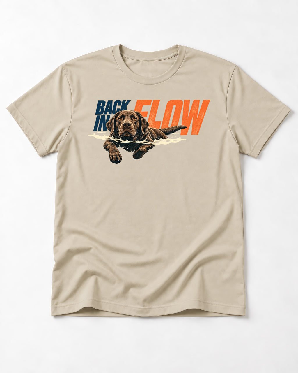 Labrador Retriever Back in Flow T-Shirt in Sand, flat lay product photo