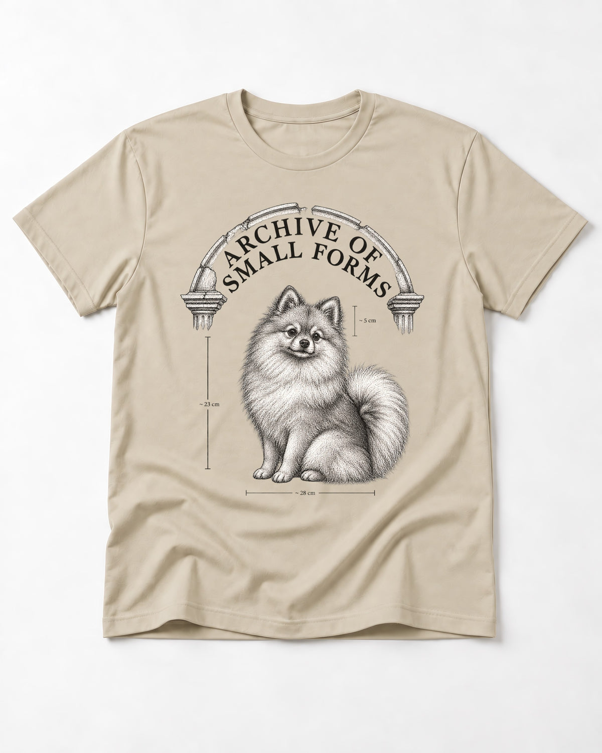Pomeranian Archive of Small Forms T-Shirt in Sand, flat lay product photo