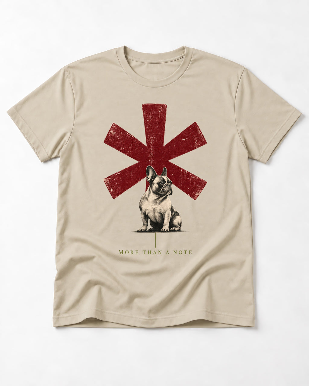 Frenchie More Than a Note T-Shirt in Sand, flat lay product photo