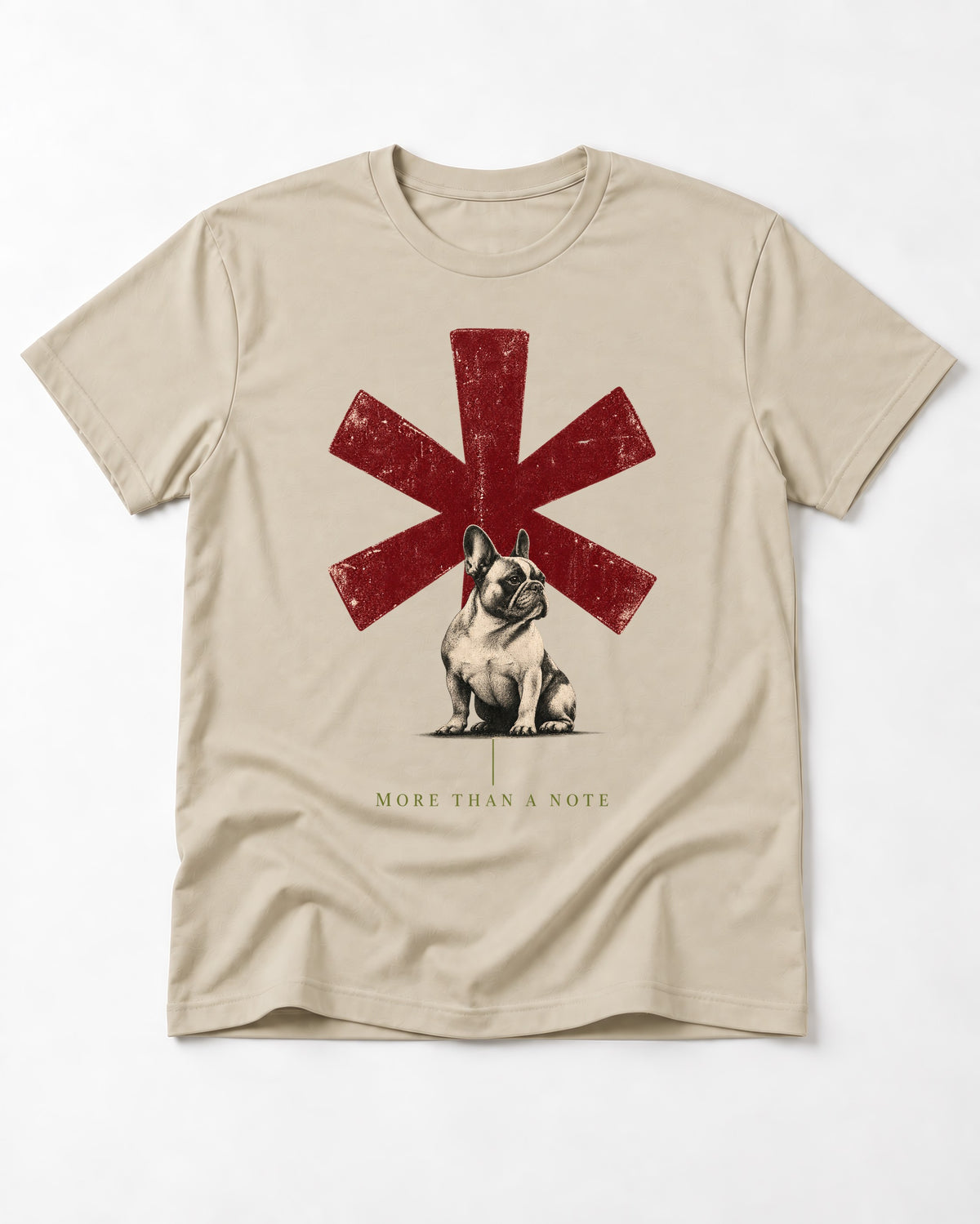 Frenchie More Than a Note T-Shirt in Sand, flat lay product photo