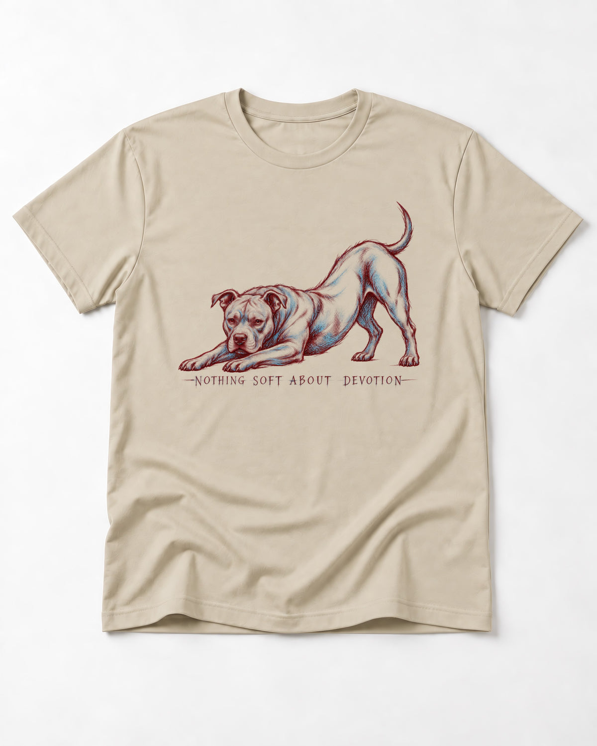Nothing Soft About Pitbull Devotion T-Shirt in Sand, flat lay product photo
