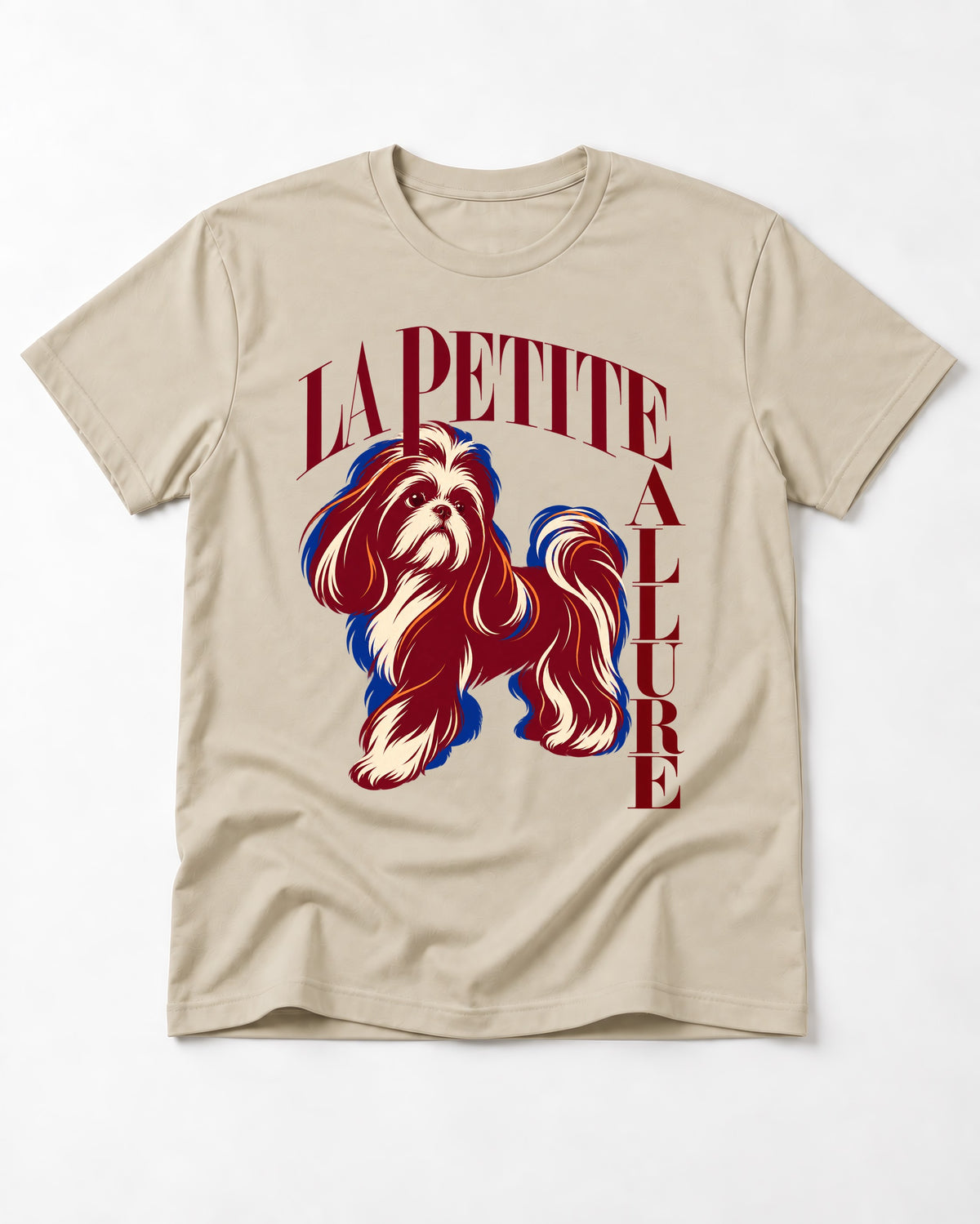 La Petite Allure Shih Tzu T-Shirt in Sand, flat lay product photo