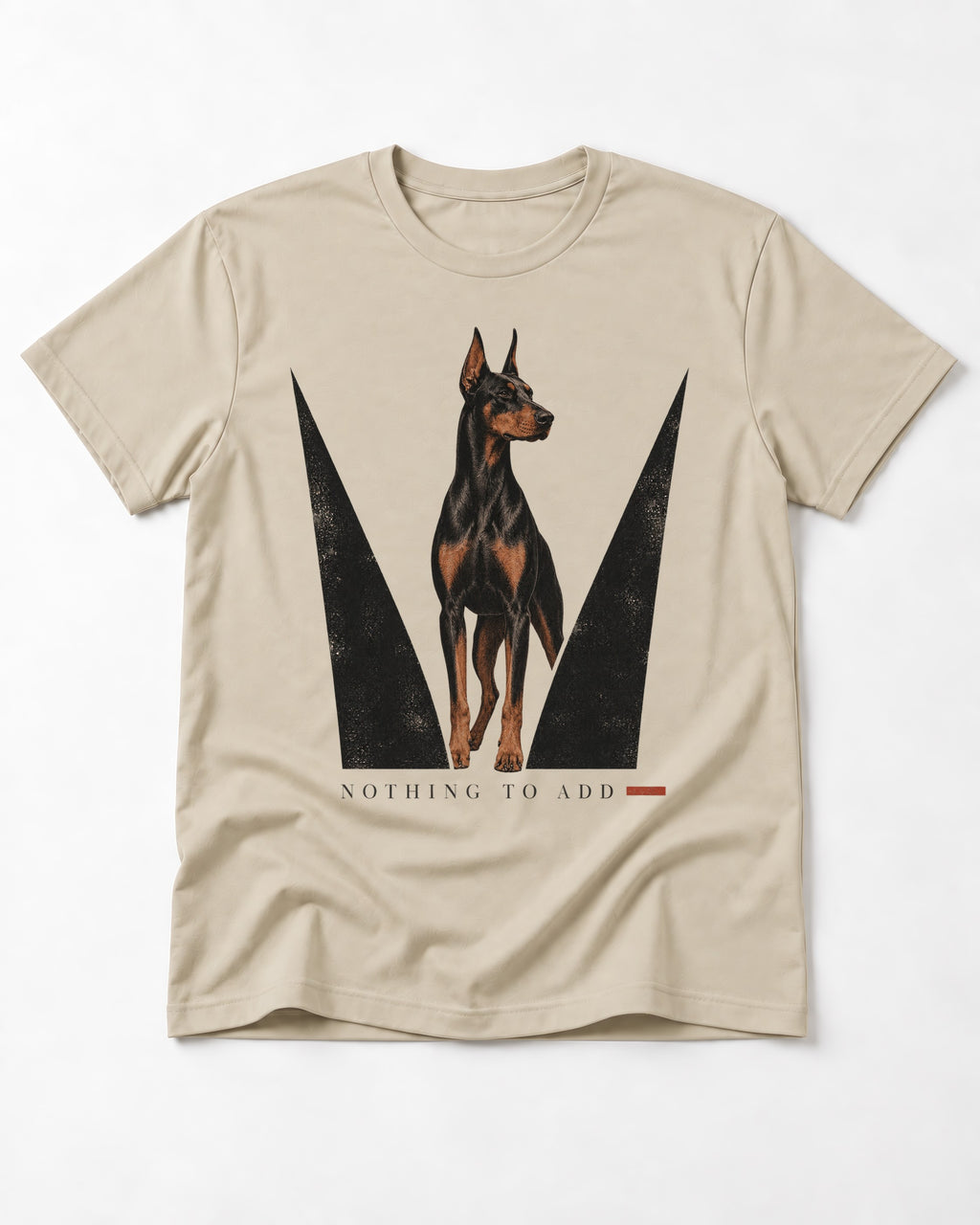 Doberman Nothing to Add T-Shirt in Sand, flat lay product photo