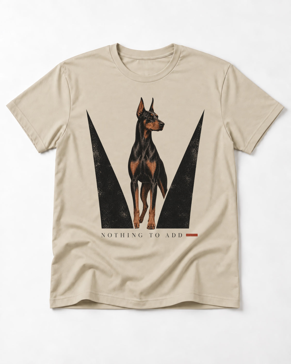 Doberman Nothing to Add T-Shirt in Sand, flat lay product photo