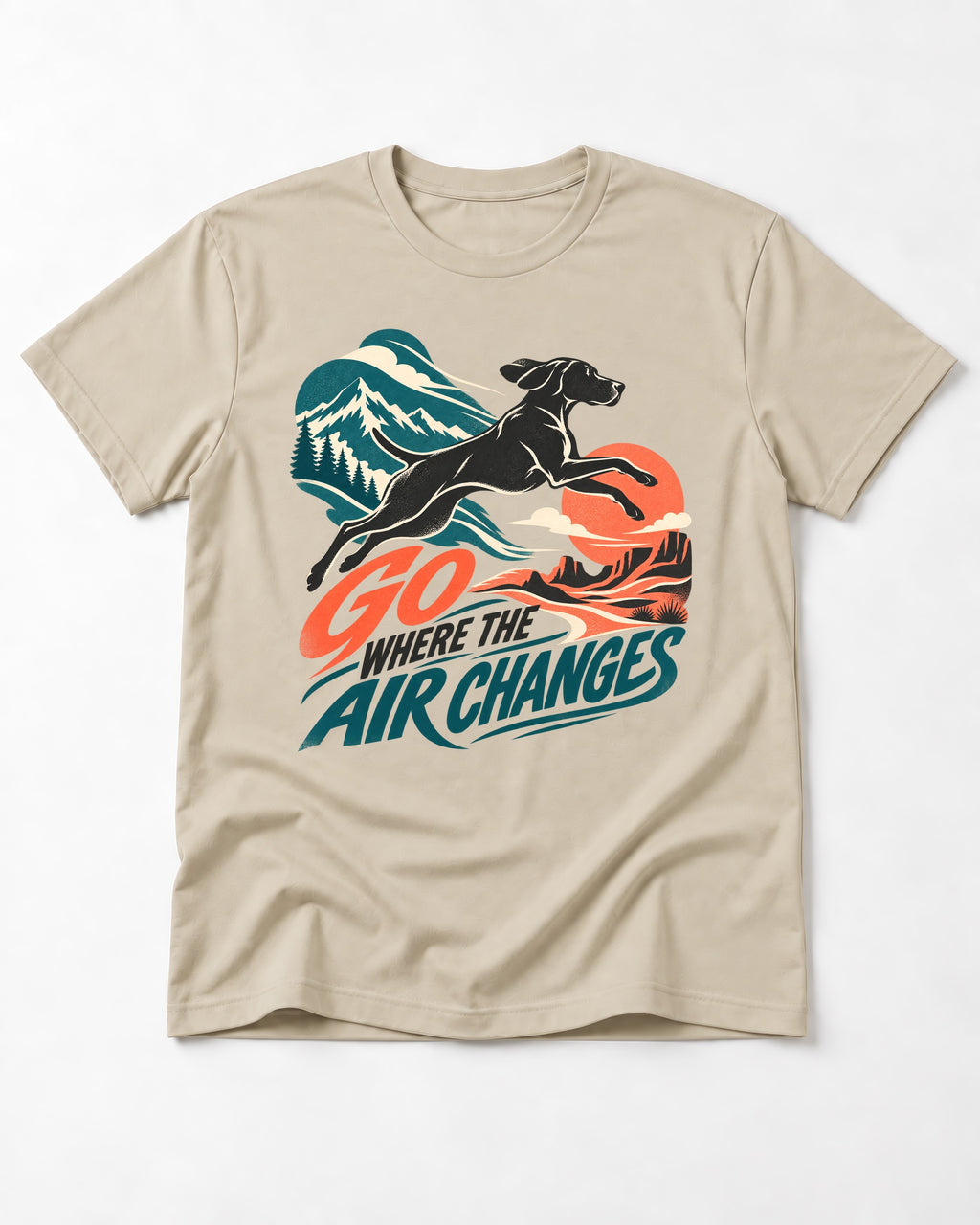 German Shorthaired Pointer Where the Air Changes T-Shirt in Sand, flat lay product photo