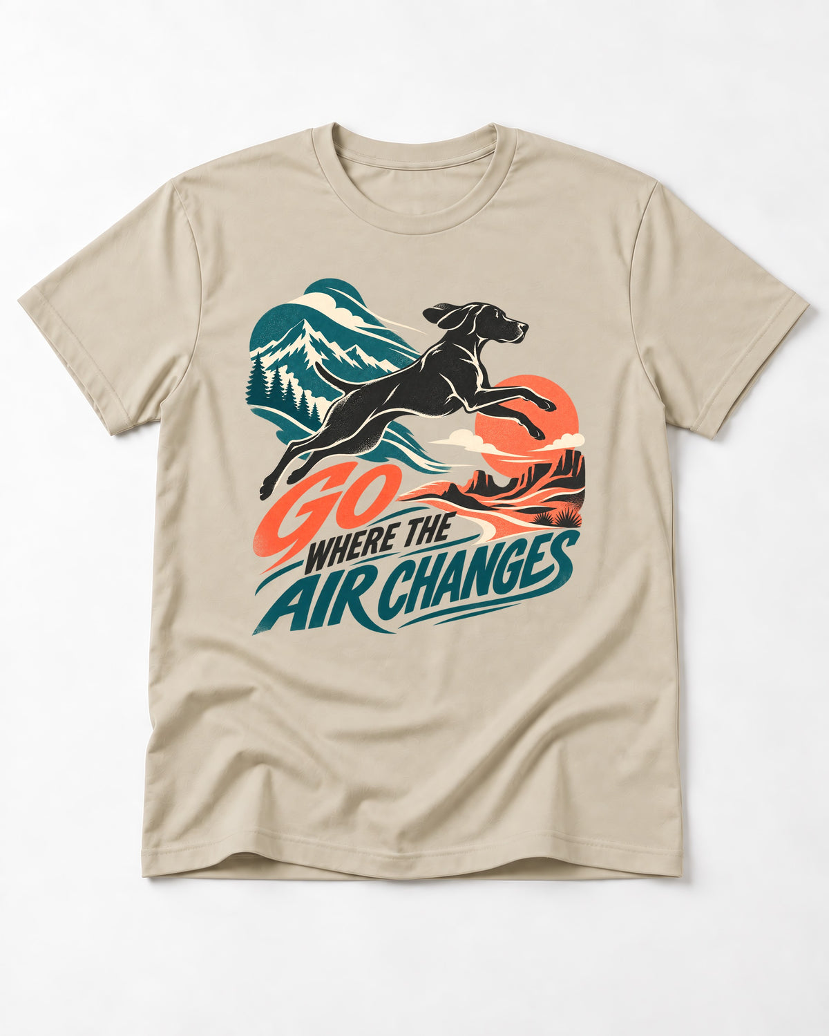 German Shorthaired Pointer Where the Air Changes T-Shirt in Sand, flat lay product photo